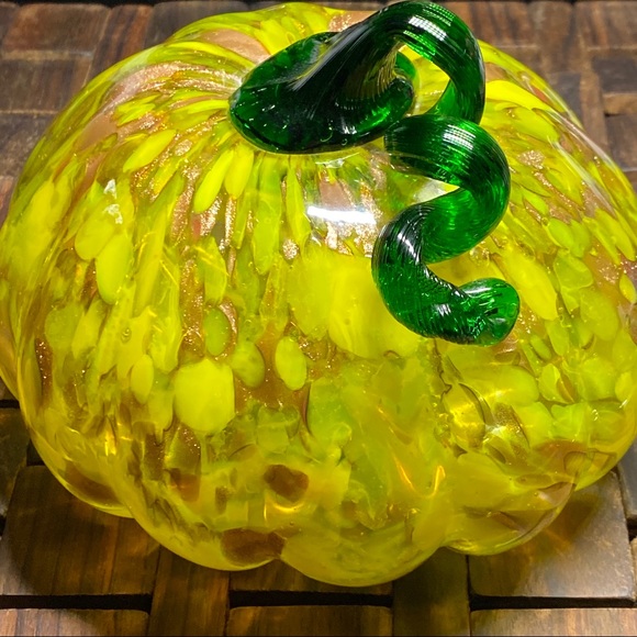 Other - Yellow, Gold & Green Blown Glass Pumpkin